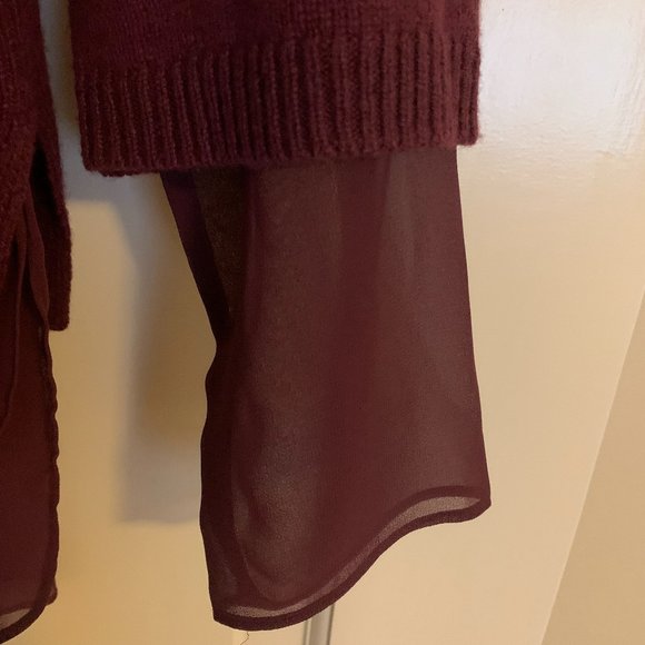 Ann Taylor Eggplant color Layered Sweater with Chiffon Liner - Picture 2 of 9